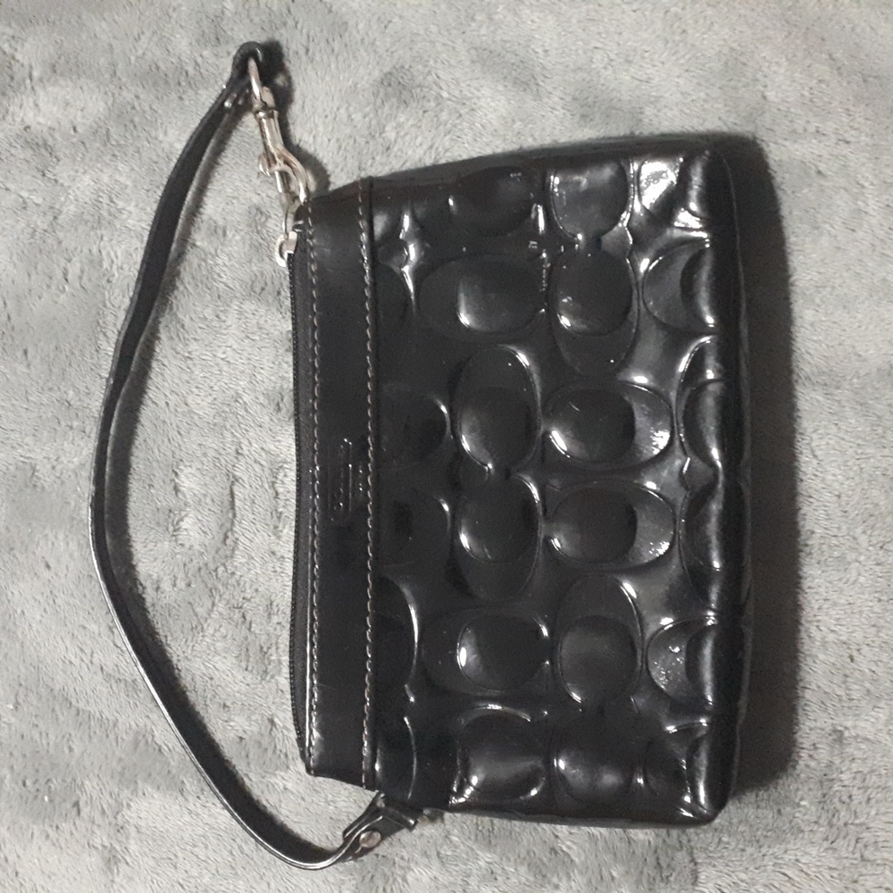 Coach Black Patent Leather Pouch with Wristlet